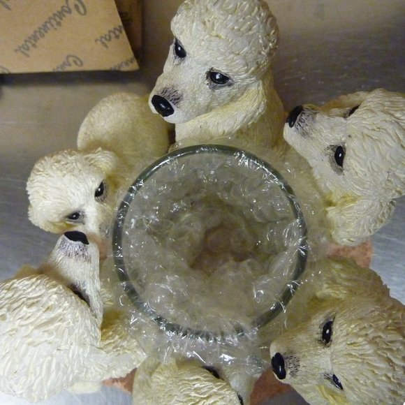 NEW White Poodle Circle True Friends Candle Holder Handpainted Ceramic NIB - Picture 3 of 4